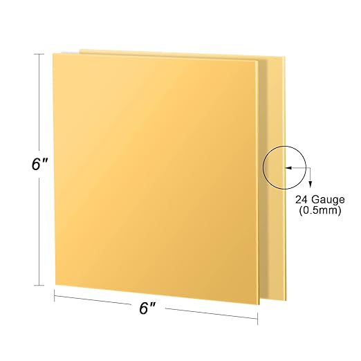 2 Pcs Brass Sheet, 6" x 6", 24 Gauge(0.5mm) Thickness, No Scratches, Film Attached Brass Plates