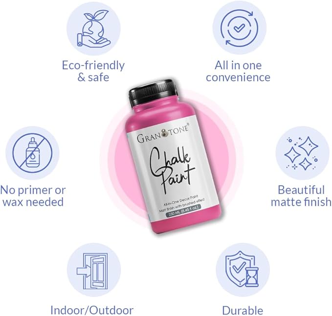 GRANOTONE Chalk Paint for Furniture | Matt-Finish Water-Based Acrylic Paint for Wood, Walls, Metal, Glass, Paper, Fabric Canvas | Maximum Coverage Chalk Paint for Kids & Adults, 500 Ml (CORAL)