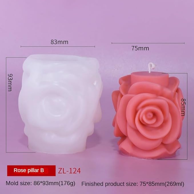 Rose Pillar Candle Silicone Mold Handmade Valentine's Day Mother's Day Flower Bouquet Soap Gypsum Resin Molds Wedding Decor Crafts Gifts (1)