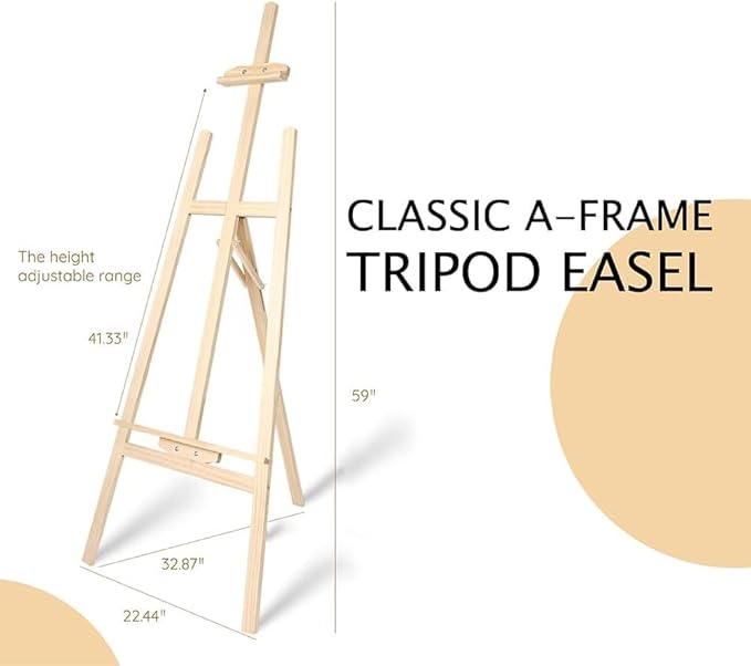 Wooden Painting Easel Stand, Adjustable＆Folds Flat for Storage, Ideal for Painting, Office Presentations, Posters, Signage