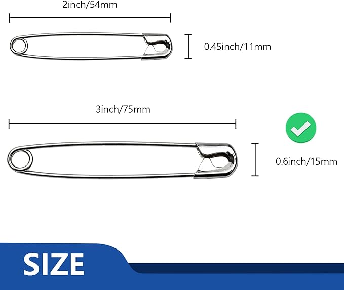 ZIPCCI 3 Inch Large Safety Pins - 100 Pcs Heavy Duty Steel Wire Pins (Large Size)