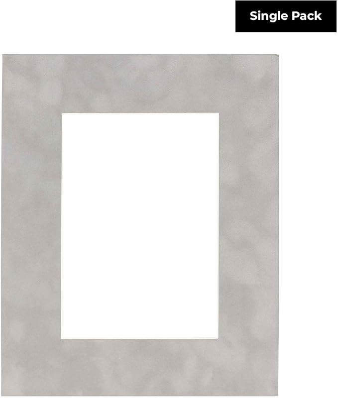 8x10 Mat Bevel Cut for 5.5x8.5 Photos - Acid Free Light Grey Suede Precut Matboard With Backing Board and Crystal Clear, Self Seal Photo Mat Bag - For Pictures, Photos, Framing - 4-ply Thickness