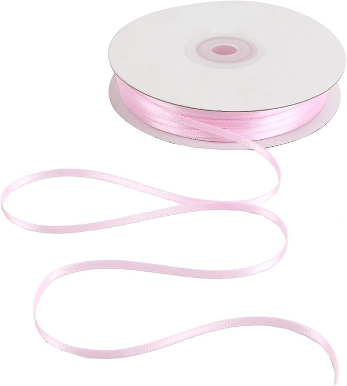 HUIHUANG Solid Color Satin Ribbon 1/8 inch x 100 Yards Roll Ribbon Light Pink Thin 1/8 Satin Ribbon for Crafts Sewing Baby Shower Decor Gift Wrapping (Light Pink)