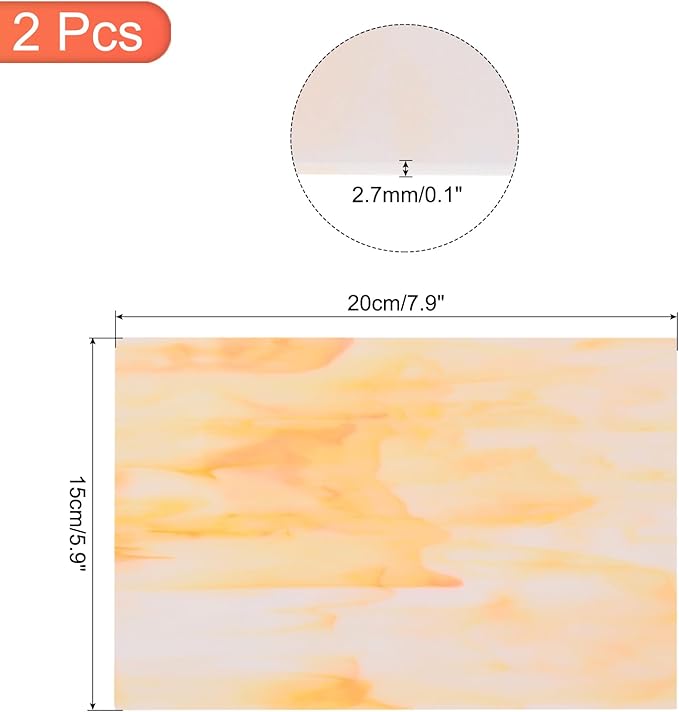 MECCANIXITY 2 Pcs Stained Glass Sheet Mosaic Tile 7.9 Inch x 5.9 Inch Champagne Stained Glass Sheets for Crafts DIY Art Project