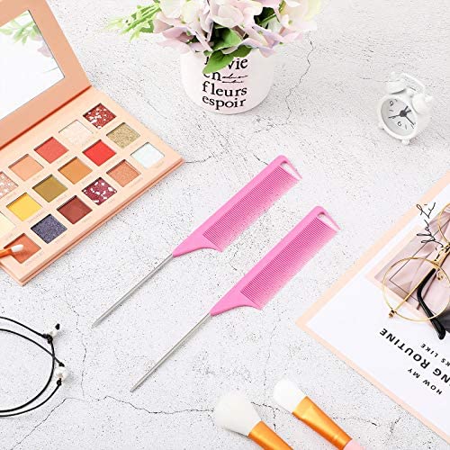 WILLBOND Magnetic Wrist Sewing Pincushion Wrist Magnetic Pin Holder Wristband Pin Cushion Holder with 3 Pcs Stainless Steel Pintail Comb Rat Tail Comb for Hair Clips Hand Sewing(Rose Red)