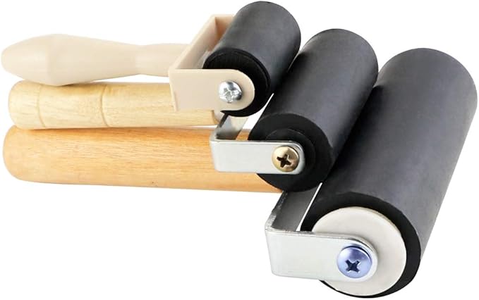 BIGNC 3 Pack Rubber Roller Brayer Rollers, Art Craft Roller for Print,Ink,Stamping Tools, 4 inch, 2.4 and 1.4 inch