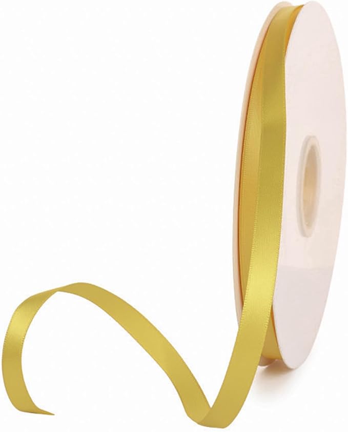 3/8" x 100 Yards Old Gold Polyester Satin Ribbon Single Faced Bulk Fabric Ribbons for Gift Wrapping, Crafting and DIY Projects, Scrapbooking, Bows and Card Making