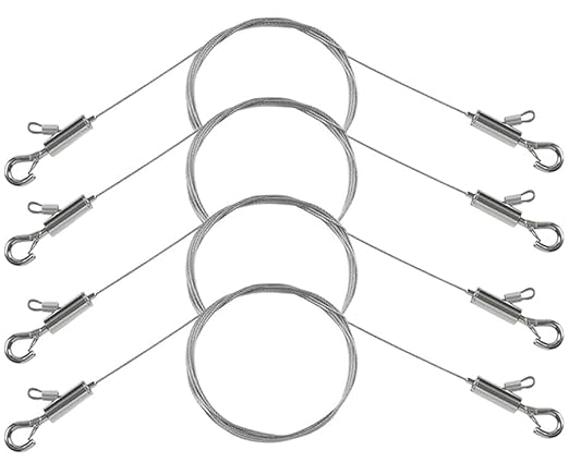 4PCS Adjustable Picture Hanging Wire 0.5m x 1mm Small Hooks, Picture Frame Wire Kit Heavy Duty 50lbs, Stainless Steel for Art, Mirror, Light Lamp, Billboards, Basket Flowerpot