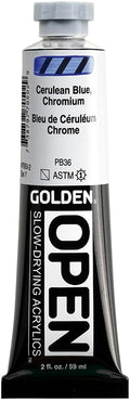 OPEN Slow-Drying Acrylics by GOLDEN, Cerulean Blue Chromium, 2 fl oz. tube, Professional Acrylic Paint, Semi-Transparent