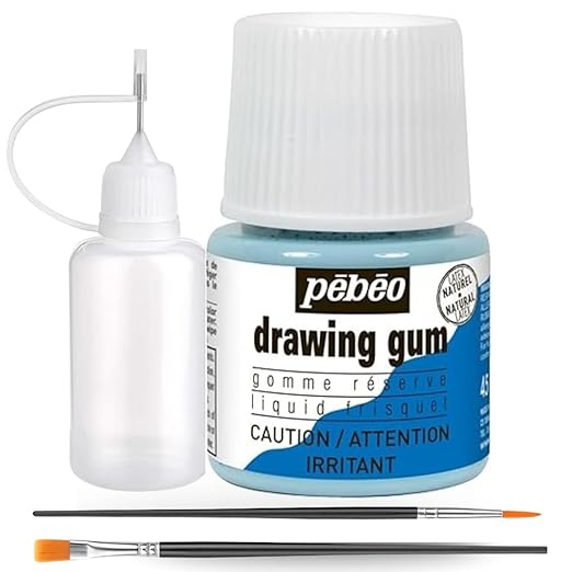 Pebeo Drawing Gum Masking Fluid 45ml – Quick-Dry, Easy-Peel for Watercolor & Painting – Includes Bundling Bliss Applicator Tip & Brushes (3-Piece Set)