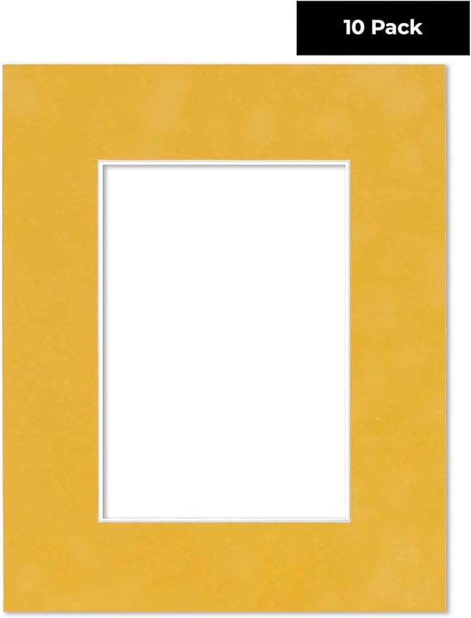 Pack of Ten Acid Free 11x14 Mats Bevel Cut for 8.5x11 Photos - Sunrise Yellow Suede Precut Matboards With Backing Boards and Self Seal Bags for Pictures, Framing - 4-ply Thickness