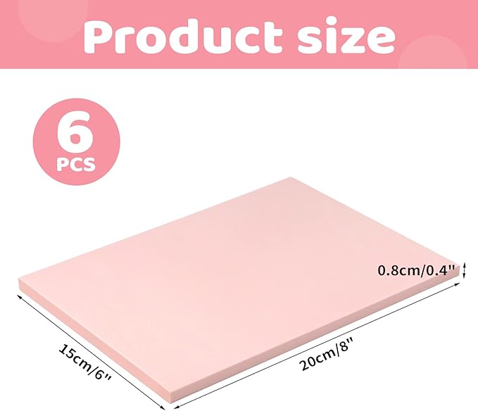 6 Pack 8"x6" Pale Pink Rubber Stamp Carving Blocks Rubber Carved Brick Soft Rubber Linoleum Block for Craft Project