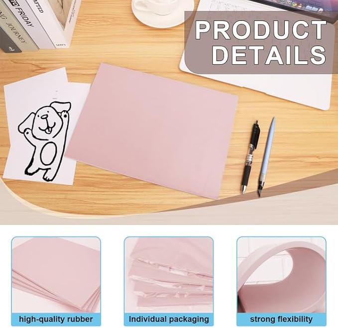 4 Pcs 8.5"x11" Rubber Carving Blocks, A4 Linoleum Blocks, Stamp Carving Blocks for Printmaking, Linocut Artists, Crafts and More,(Pink) by KUKLIPJIM.