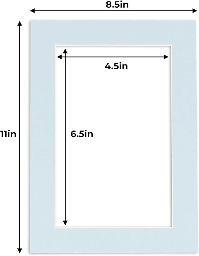 5x7 Mat for 8.5x11 Frame - Precut Mat Board Acid-Free Baby Blue 5x7 Photo Matte Made to Fit a 8.5x11 Picture Frame, Premium Matboard for Family Photos, Show Kits, Art, Picture Framing, Pack of 10 Mats