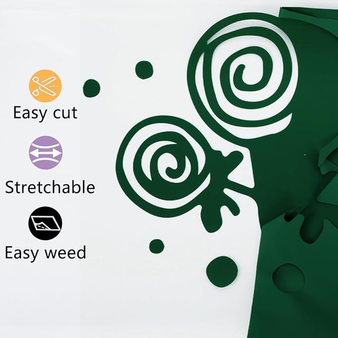 guangyintong Dark Green Heat Transfer Vinyl HTV Rolls, 12" x 8ft Dark Green Iron on Vinyl for T-Shirts Glossy Surface HTV Vinyl for All Cutter Machines Easy to Cut & Weed for Heat Vinyl Design