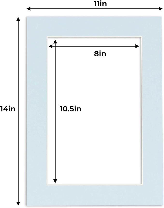 11x14 Mat for 8.5x11 Photo - Precut Baby Blue Picture Matboard for Frames 11 x 14 Inches - Bevel Cut to Display Art 8.5 x 11 Inches - Acid Free Pack of 100 MATS with Backing Boards & Clear Bags