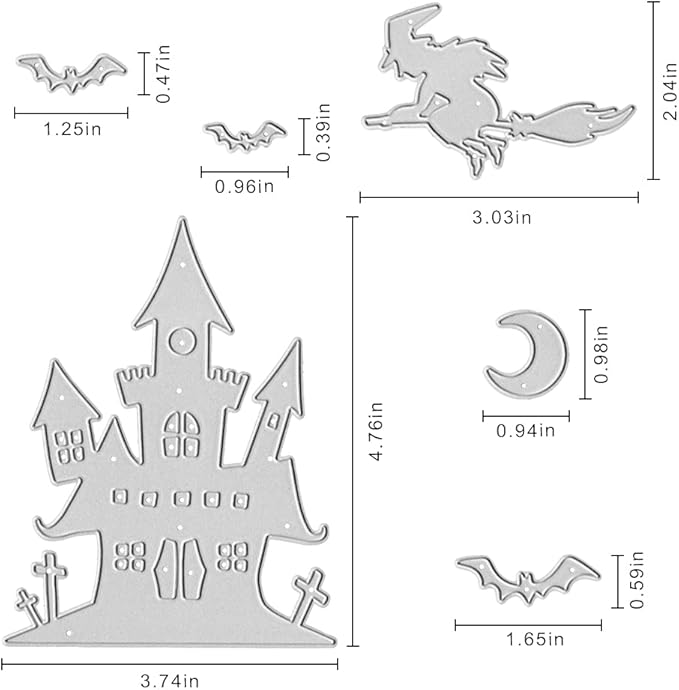 Metal Die Cuts Halloween Castle Witch Bat Cutting Dies Embossing Stencil Template for Card Making Scrapbooking Paper Craft Album Stamps DIY Decor