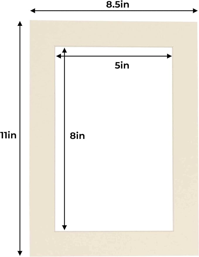 5.5x8.5 Mat for 8.5x11 Frame - Precut Mat Board Acid-Free Textured Cream 5.5x8.5 Photo Matte for a 8.5x11 Picture Frame, Matboard for Family Photos, Show Kits, Art, Picture Framing, Pack of 1 Mat