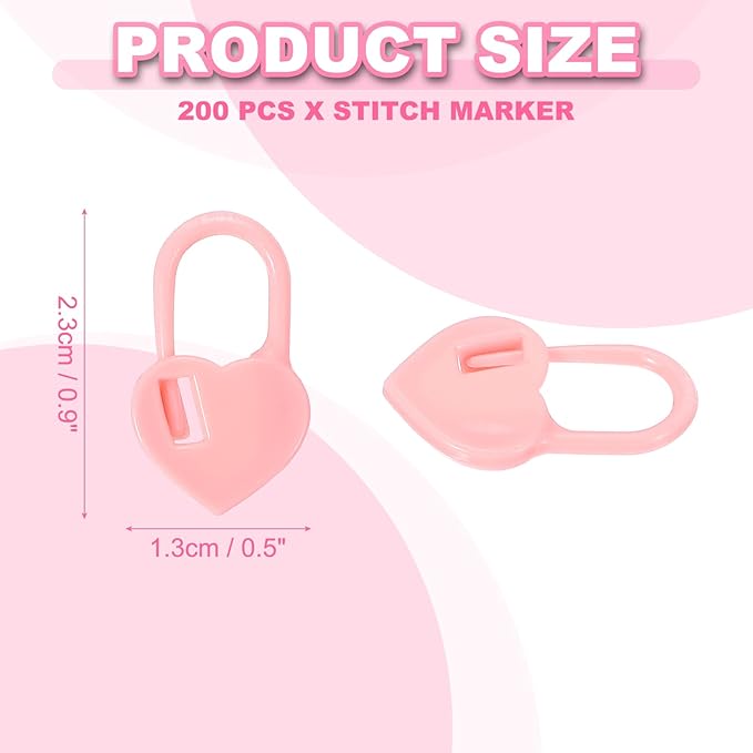 uxcell 200pcs Stitch Markers for Crocheting, Heart Shaped Crochet Marker Needle Clip Counter for Knitting Clothing Tag DIY Craft,Pink