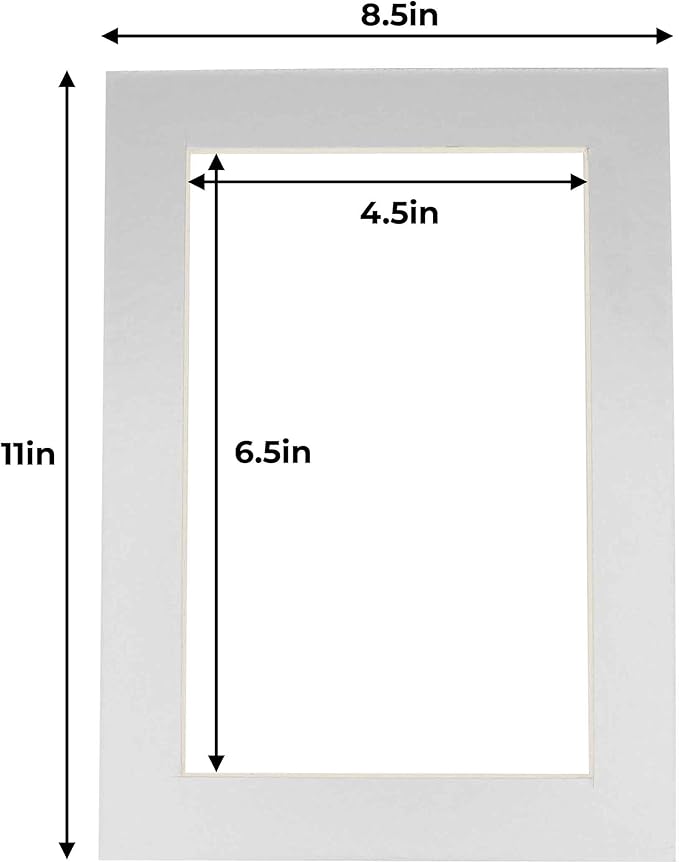 5x7 Mat for 8.5x11 Frame - Precut Mat Board Acid-Free Metallic Silver 5x7 Photo Matte For a 8.5x11 Picture Frame, Premium Matboard for Family Photos, Show Kits, Art, Picture Framing, Pack of 100 Mats