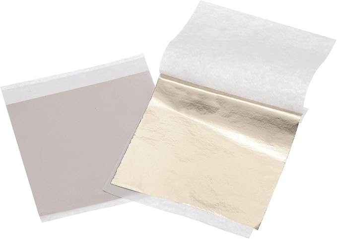 uxcell 100pcs Leaf Sheets, 3.5" x 3.5" Foil Sheets Paper Sheets for DIY Crafts Painting Nails Resin Furniture Decoration(Light Gold)