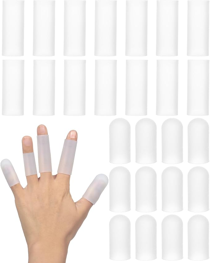 EORTA 30 Pieces Silicone Finger Cots Gel Finger Protector Gloves Fingertip Protect Moisturizing Covers for Embroidery, Cutting, Hands Cracking, Open and Closed fingertip, White