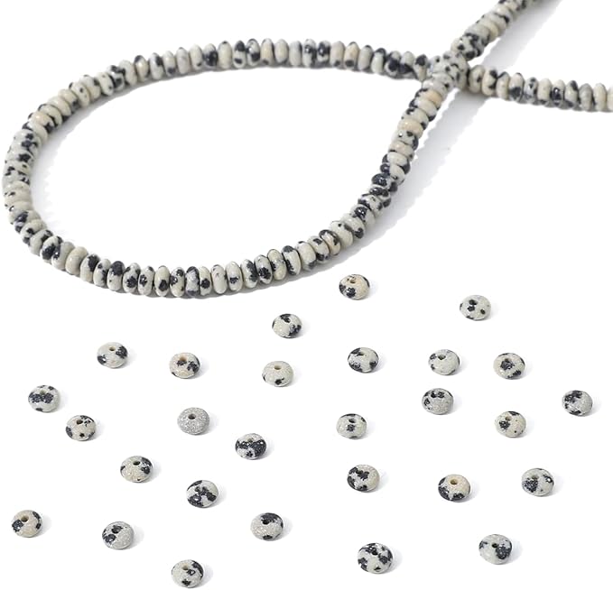 Natural Dalmatian Disk Stone Beads 4x2mm 160pcs Rondelle Loose Semi Gemstone Beads for Jewelry Making Design