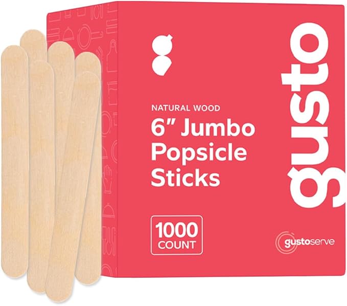 Gusto [1000 Count] Jumbo 6 Inch Wooden Multi-Purpose Popsicle Sticks, Craft Sticks for ICES, Ice Cream, Waxing, Tongue Depressor Wood Sticks -(Formerly Comfy Package)