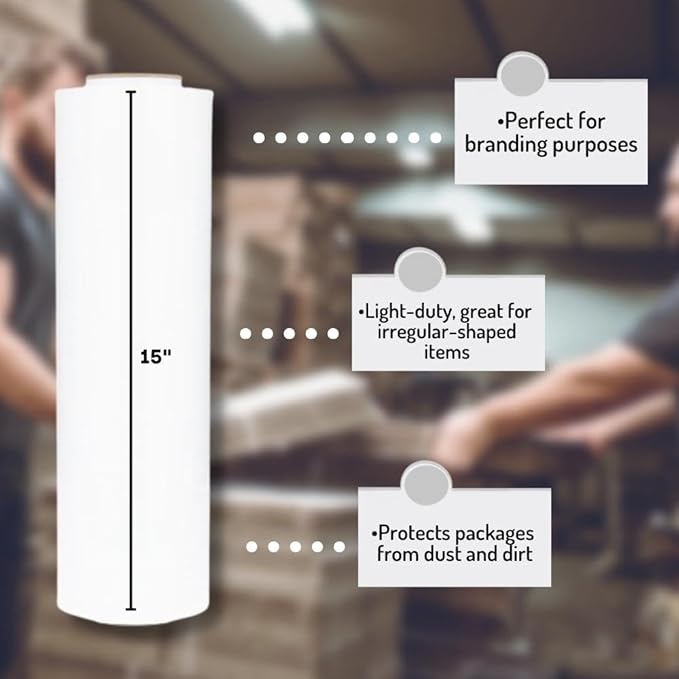 PSBM White Stretch Wrap, 15 Inch x 1476 Feet, 144 Pack, Tinted Pre-Stretched Shrink Wrap Film for Moving, Packaging, Pallet Wrapping