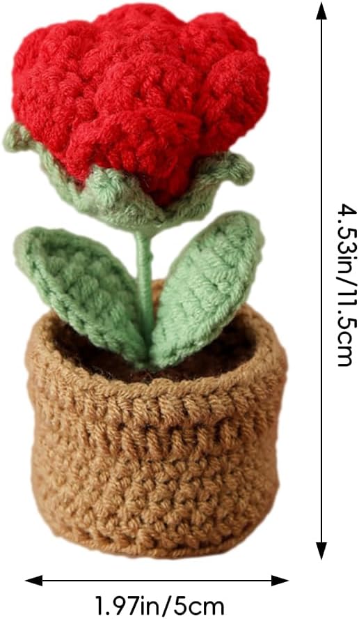 Rose Pin Cushion, Handmade Knitted Pincushions, Cute Pin Cushions Needle Holders for Sewing Quilting Accessory, DIY Crafts or Patchwork Decor.Potted Red Roses