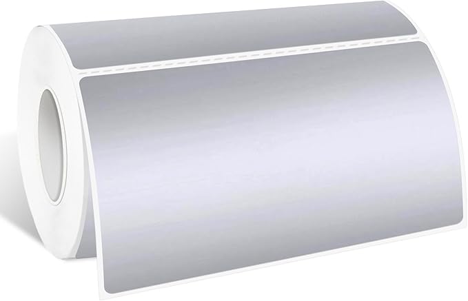 2" x 4" Silver Thermal Label Stickers,Waterproof Thermal Printer Sticker Labels for Gift Wrapping, Self-Adhesive Name Price Tag DIY Custom Logo Design (250 pcs,Silver)