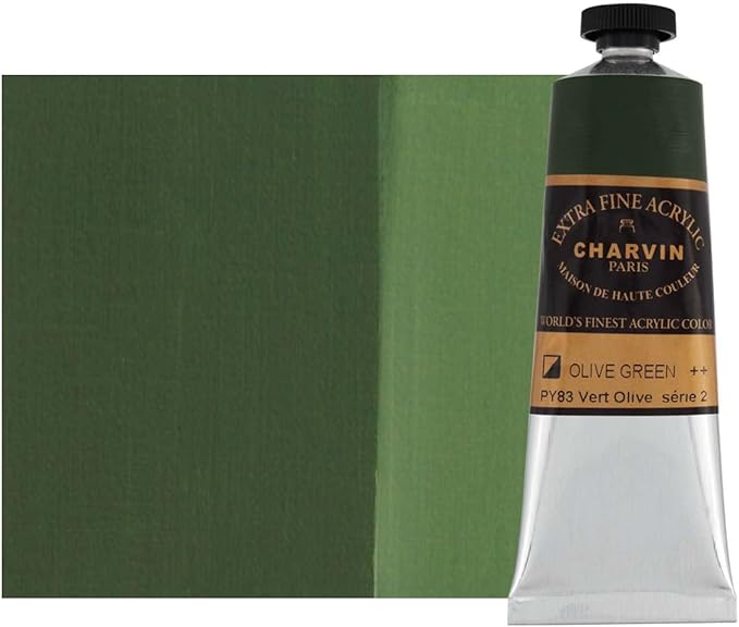 Charvin Extra Fine Professional Acrylic Paint - Olive Green, 60ml Tube, Triple-Milled, Lightfast Pigments, Open Stock Artist Acrylic Paints in Nature-Inspired Hues