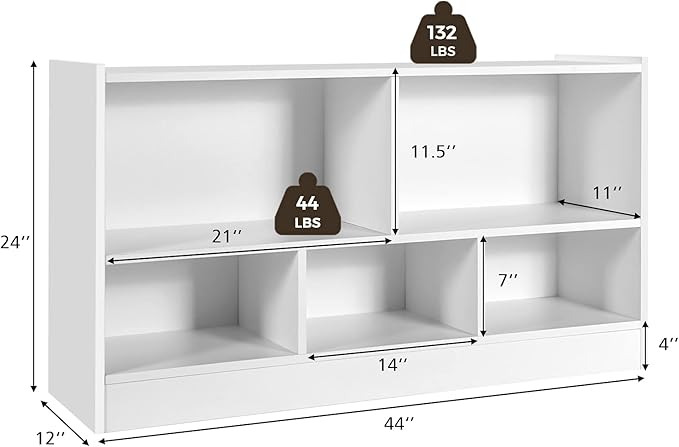 Tangkula 5 Cube Bookcase, 2 Tier Wooden Storage Open Bookshelf, Multipurpose Display Storage Cabinet for Living Room, Bedroom, Hallway, Kid's Playroom, Reading Nook (White)