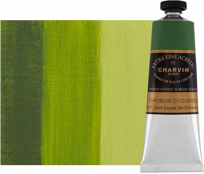 Charvin Extra Fine Professional Acrylic Paint - Chromium Oxyde Green, 60ml Tube, Triple-Milled, Lightfast Pigments, Open Stock Artist Acrylic Paints in Nature-Inspired Hues