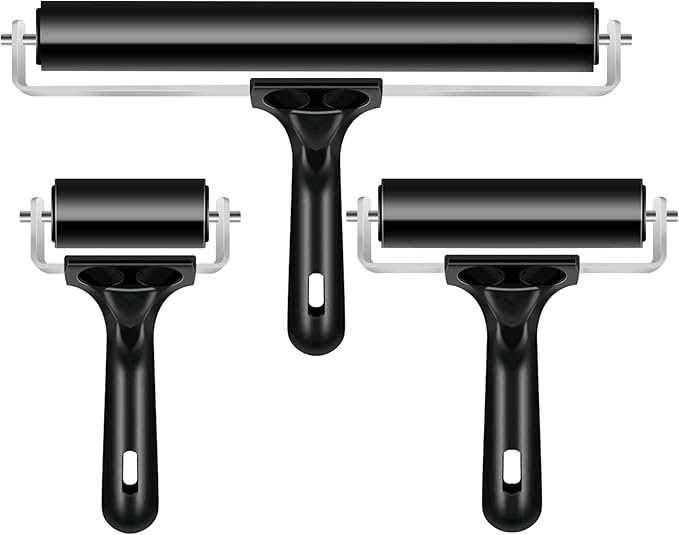 3 Pack Brayer Rollers for Crafting, Vinyl Rubber Roller Brayers, Printmaking Brayer Rollers for Cricut Maker, Gluing, Printing, Inking and Stamping(Black)