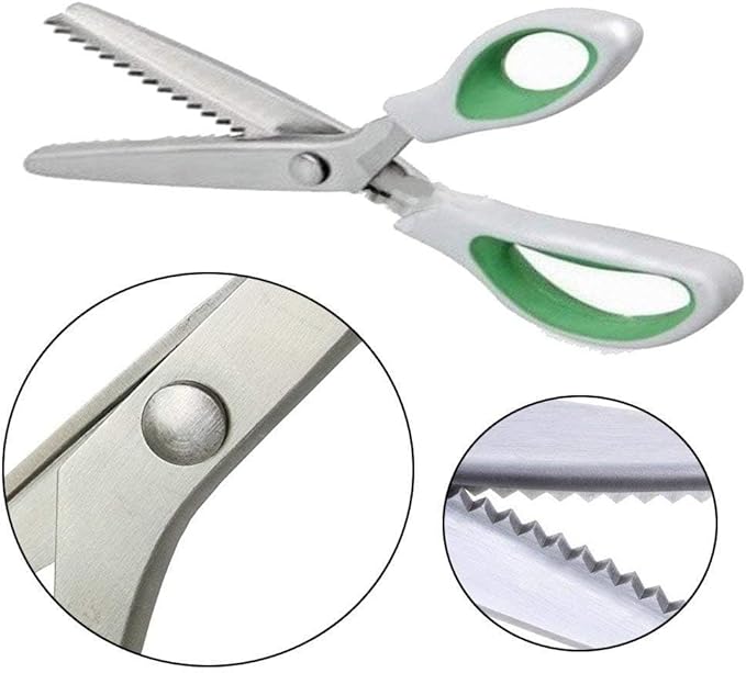 Green Pinking Shears Comfort Grips Crafts Zig Zag Cut Sewing Scissors,Professional Handheld Dressmaking