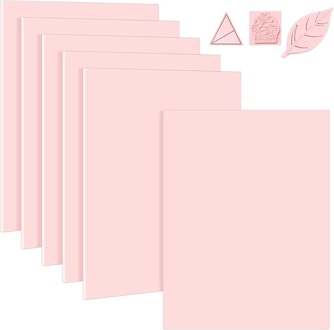 6 Pack 8''x10'' Pink Rubber Stamp Carving Blocks Soft Carving Blocks for DIY Stamp Making, Printmaking, Art Projects Craft Supplies for Beginners & Professionals