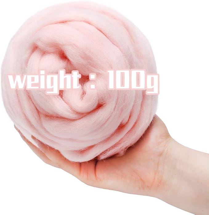 3.53oz Wool Roving Needle Felting Wool Pure Wool, Chunky Yarn, Spinning Wool Roving for Needle Felting Wet Felting DIY Hand Spinning (Meat Pink)