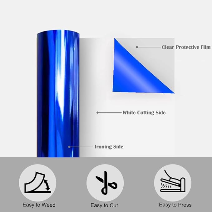 Tvinyl Warehouse Blue Foil HTV Heat Transfer Vinyl Roll 12" x 6FT for All Cutter Machine