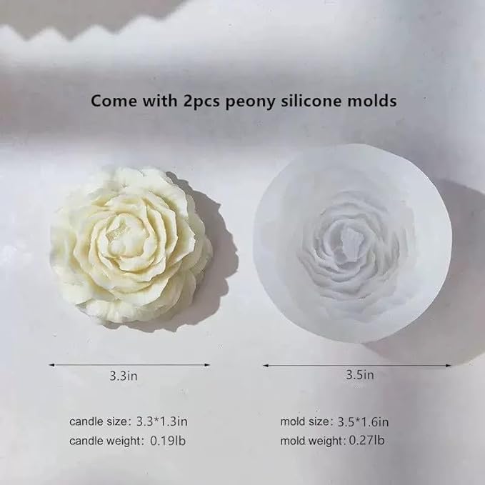 3D Peony Candle Mold 2Pack, Peony Molds for Candles, for Soap/Soy Wax/Clay/Candle/Epoxy Resin Making molds, DIY Craft Suppliers for Party/Home/Wedding Decoration