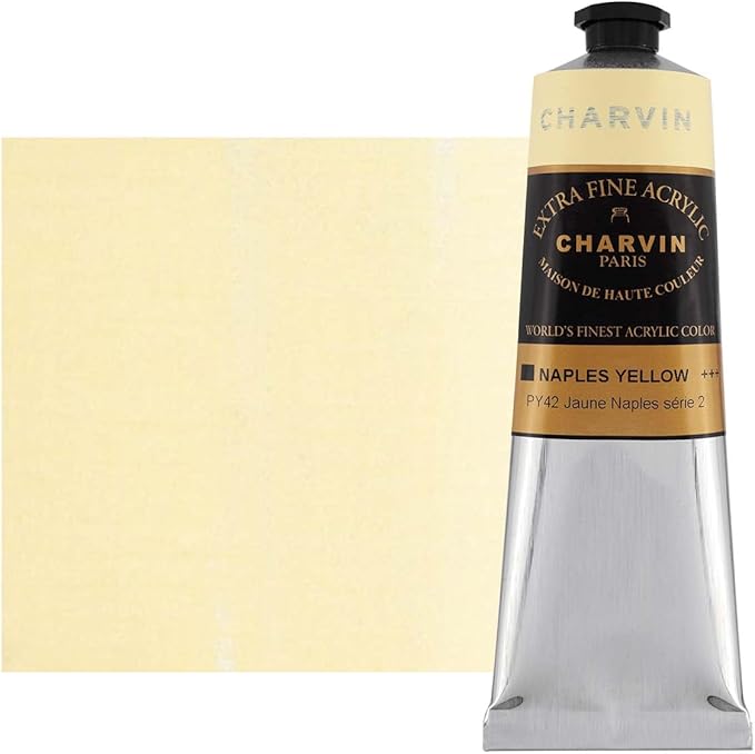 Charvin Extra Fine Professional Artist Acrylic Paint Colors, Nature Themed Hues, 150ml Naples Yellow