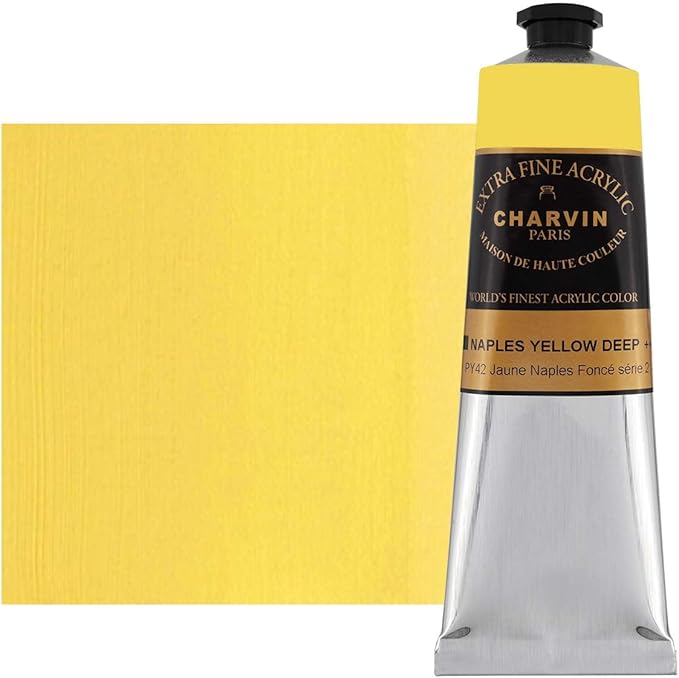 Charvin Extra Fine Professional Artist Acrylic Paint Colors, Nature Themed Hues, 150ml Naples Yellow Deep