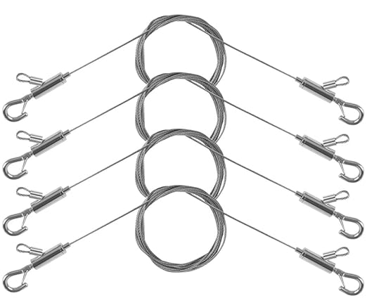 4PCS Adjustable Picture Hanging Wire 1m x 1.5mm Large Hooks, Picture Frame Wire Kit Heavy Duty 100lbs, Stainless Steel for Art, Mirror, Light Lamp, Billboards, Basket Flowerpot