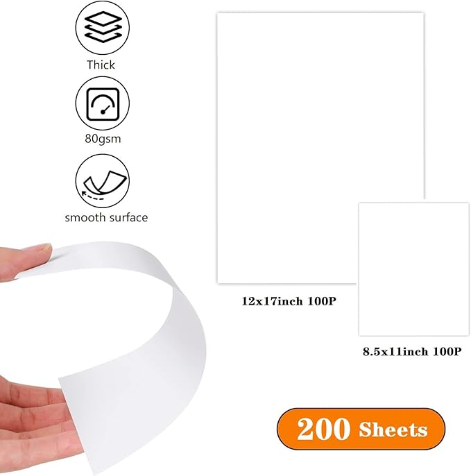 Sketch Drawing Paper 12 * 17in & 8.5 * 11in Art Craft Paper for Kids, School Easel Arts Supplies, White Coloring Doodle Paper 200 Sheets