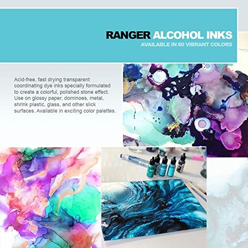 Tim Holtz Alcohol Inks - Shades of Blue - Denim, Stonewashed, Aquamarine, Pool, Cloudy Blue - 7 Ink Set - 10 Blending Tools