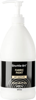 Shuttle Art White Fabric Paint, 33.8 oz(1000 ml) Large Bottle with Pump, Permanent Fabric Paint for Furniture, Sofa, Cushions, Clothes, Soft Non-Toxic Textile Paint for Color Changing, Renewal & Art Creations