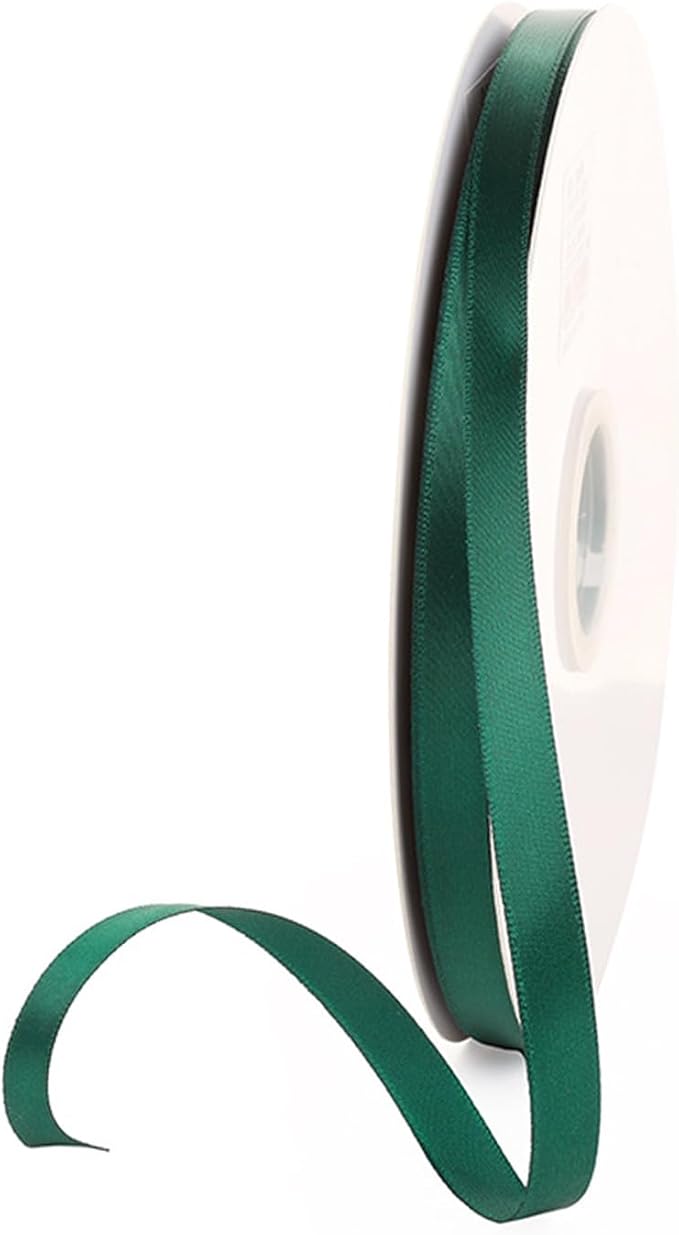 3/8" x 100 Yards Hunter Green Polyester Satin Ribbon Single Faced Bulk Fabric Ribbons for Gift Wrapping, Crafting and DIY Projects, Scrapbooking, Bows and Card Making