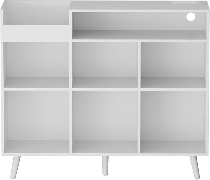 Cozy Castle Large Record Player Stand, Vinyl Storage Cabinet Mid Century Modern Turntable Stand Media Console Table Open Shelf Cube CD Album Holder Organizer for Living Room, Office, White