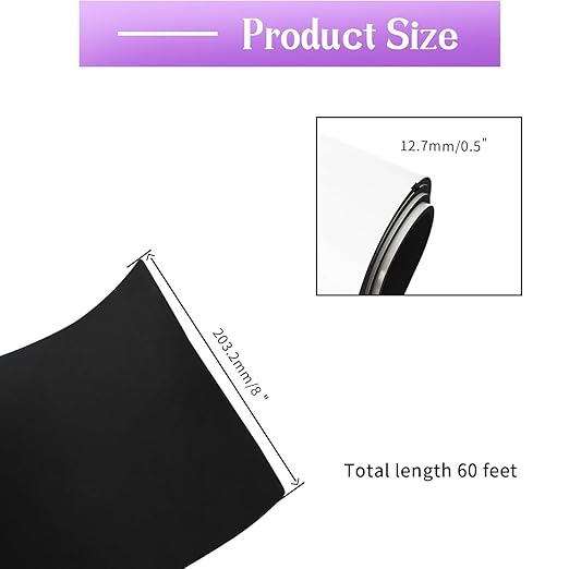 Closed Cell Neoprene Foam Rubber Sheet with Adhesive - 60 x 8 x 1/2 Inch Multi-Function Insulation, Soundproofing, and Weatherproof Foam Padding Easy Cut DIY,Black
