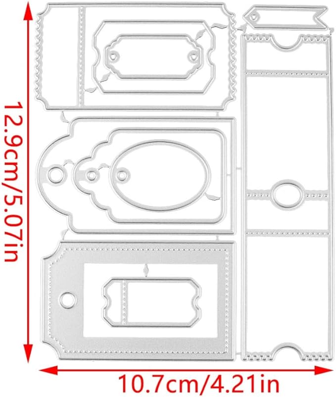 Mvchifay Cutting Dies Happy Birthday Holiday Thanks Greetings Metal Stencils Scrapbooking Tool Love Heart DIY Carbon Steel Embossing Template for Paper Card Making (Stamp Tag-10.7x12.9cm)